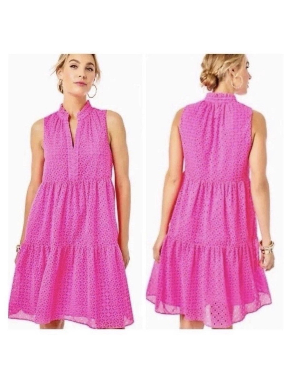 NWT Lilly Pulitzer Novella Pink Sleeveless Swing Eyelet Dress Large NEW